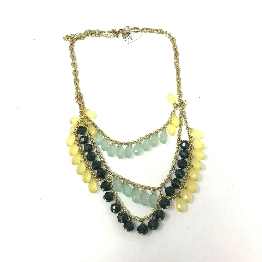 Lia Sophia Layered Bib Necklace Yellow Blue Black Cascading Teardrop Beads‎ NWT